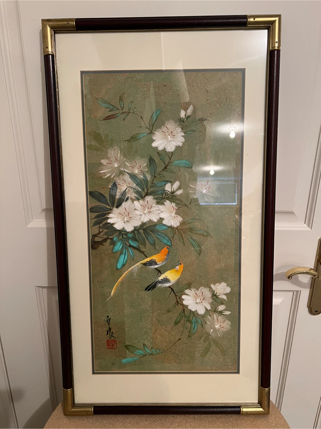 Framed Asian-Style Floral Bird Art Print