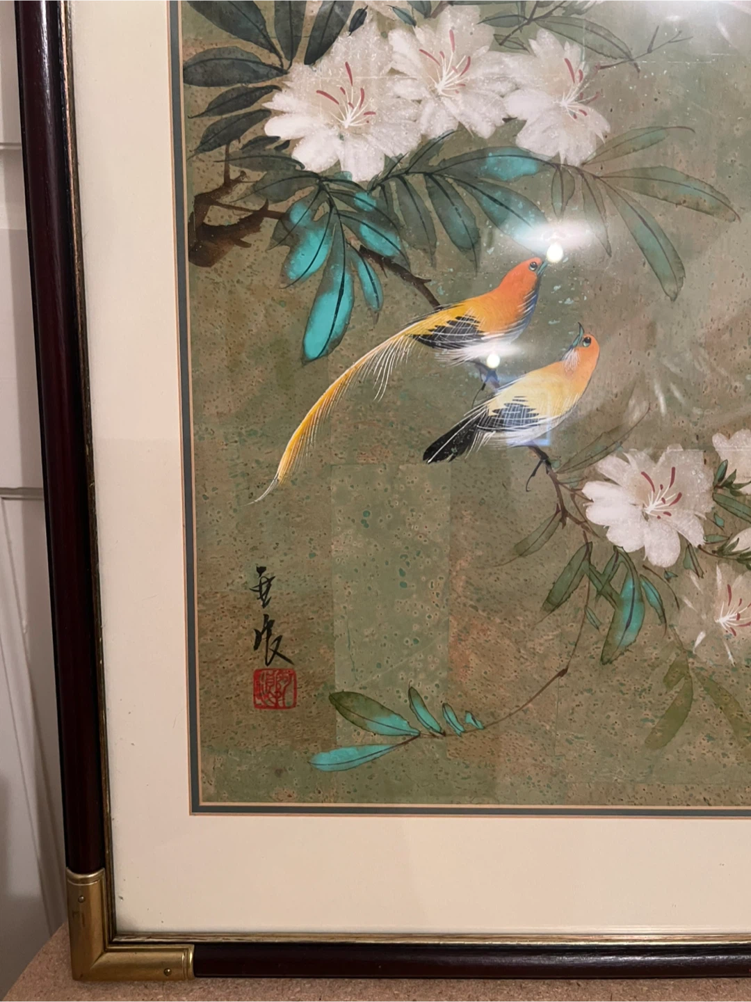 Framed Asian-Style Floral Bird Art Print - photo 2