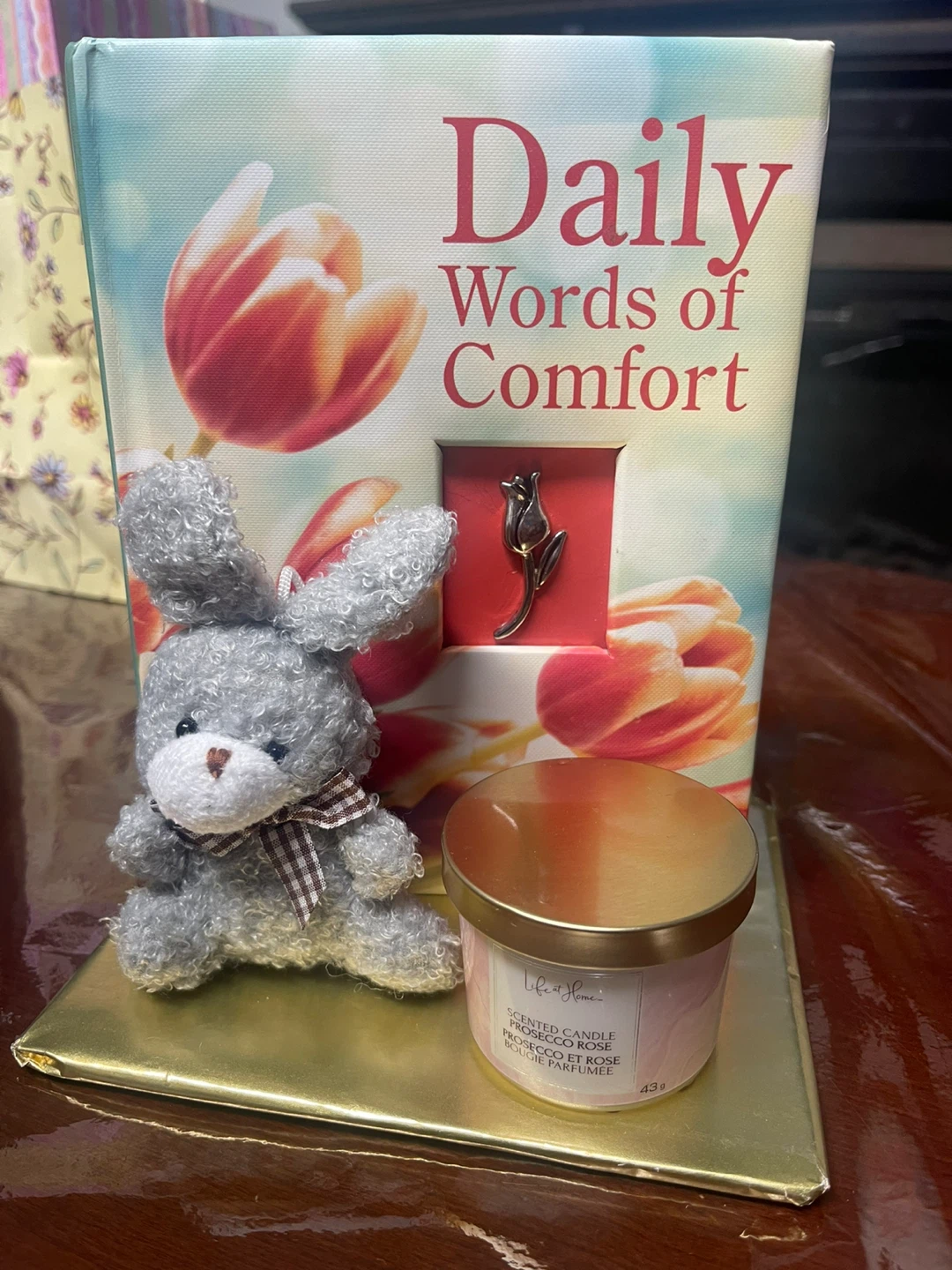Daily Words of Comfort Book, Candle, and Bunny Gift Set