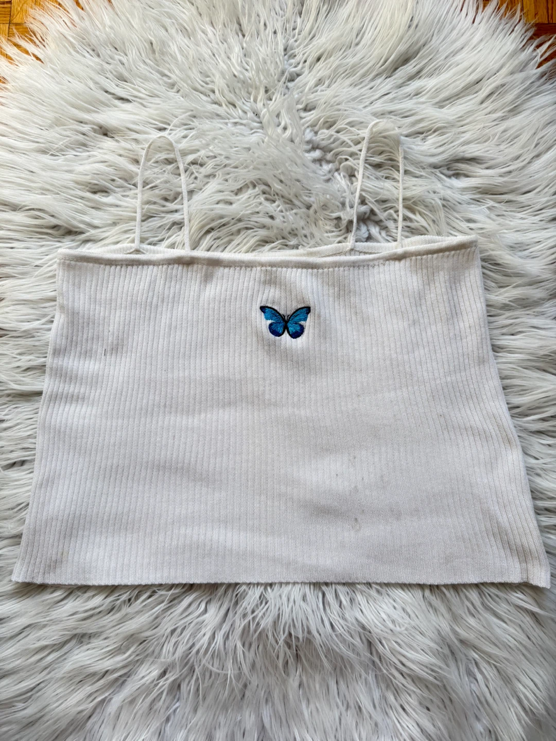 White butterfly ribbed cami top