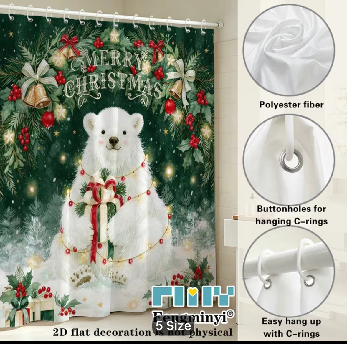 Christmas Polar Bear Shower Curtain - photo 4