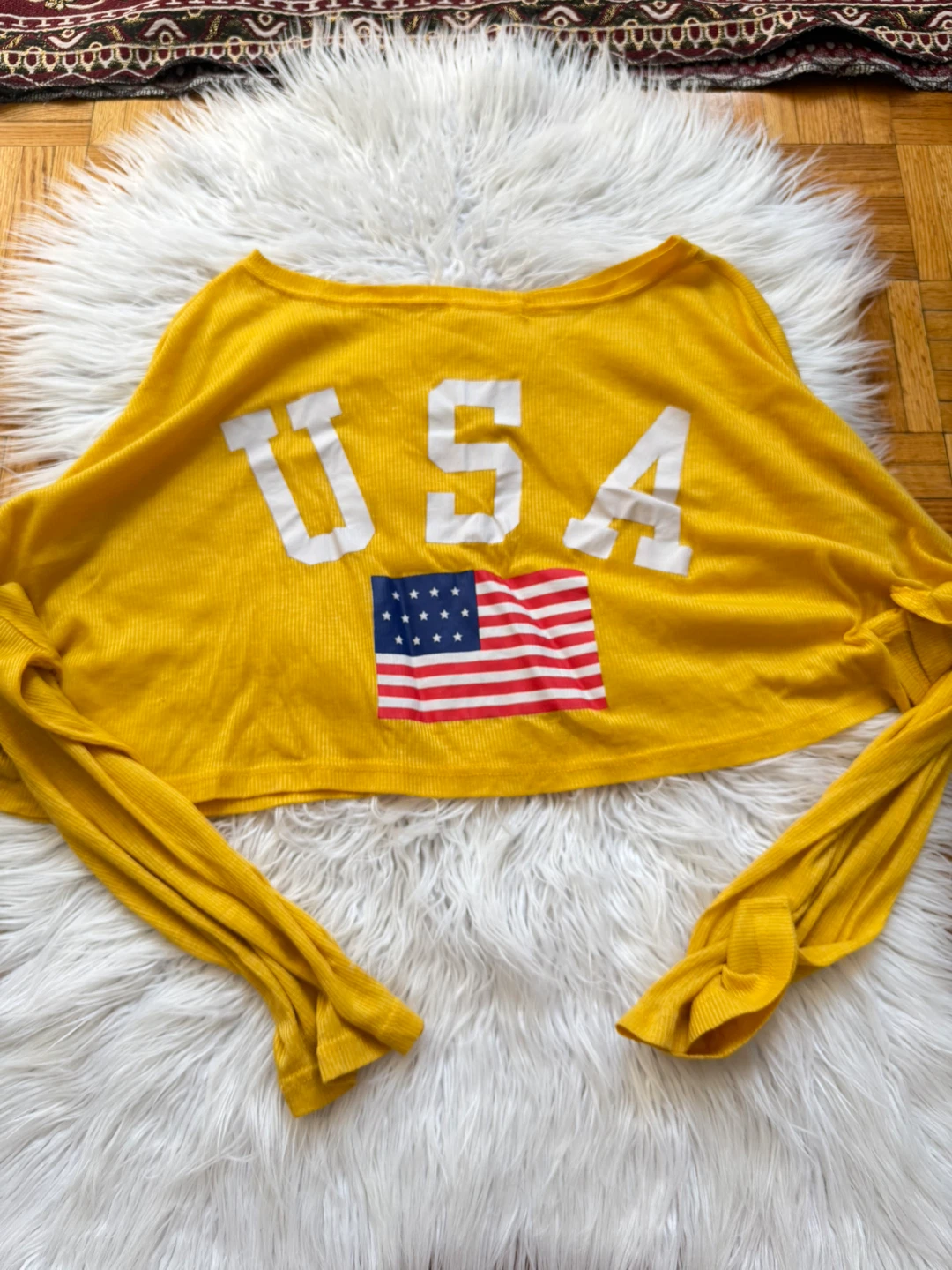 Yellow Long Sleeve USA Crop Top