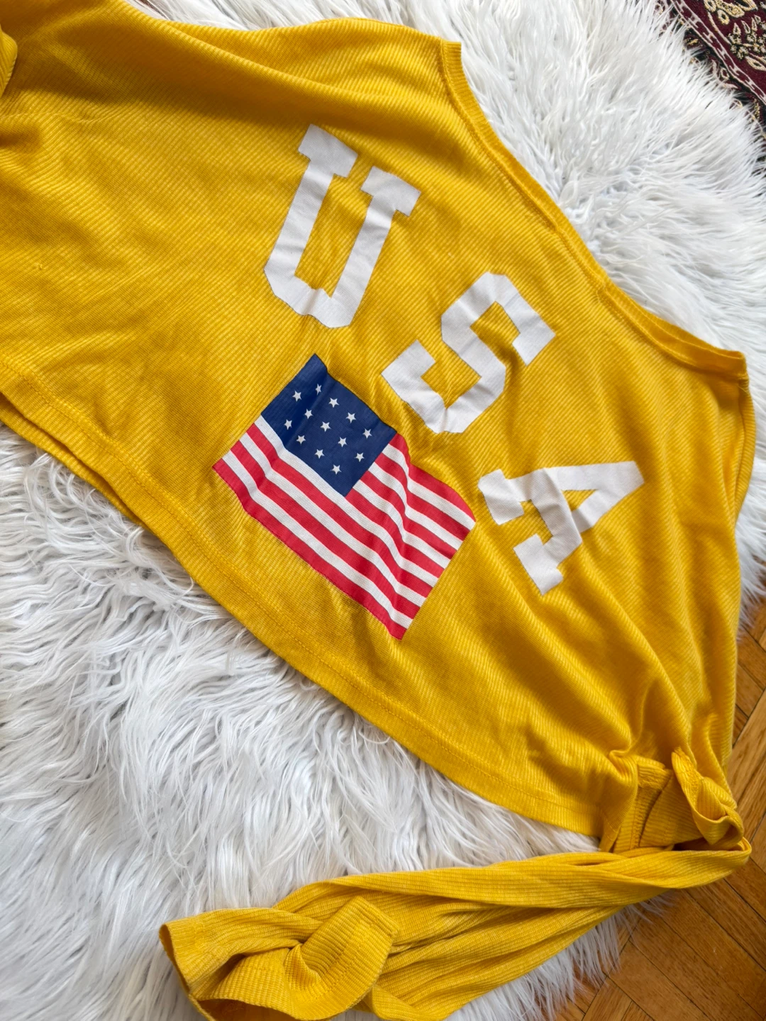 Yellow Long Sleeve USA Crop Top - photo 2
