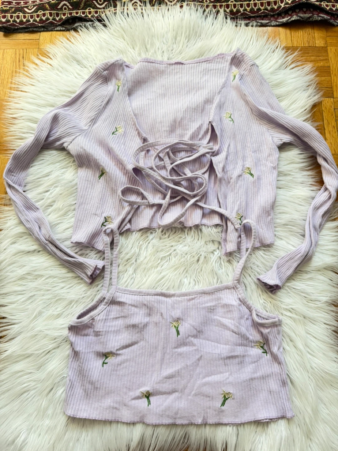 Lilac Floral Embroidered Two-Piece Set