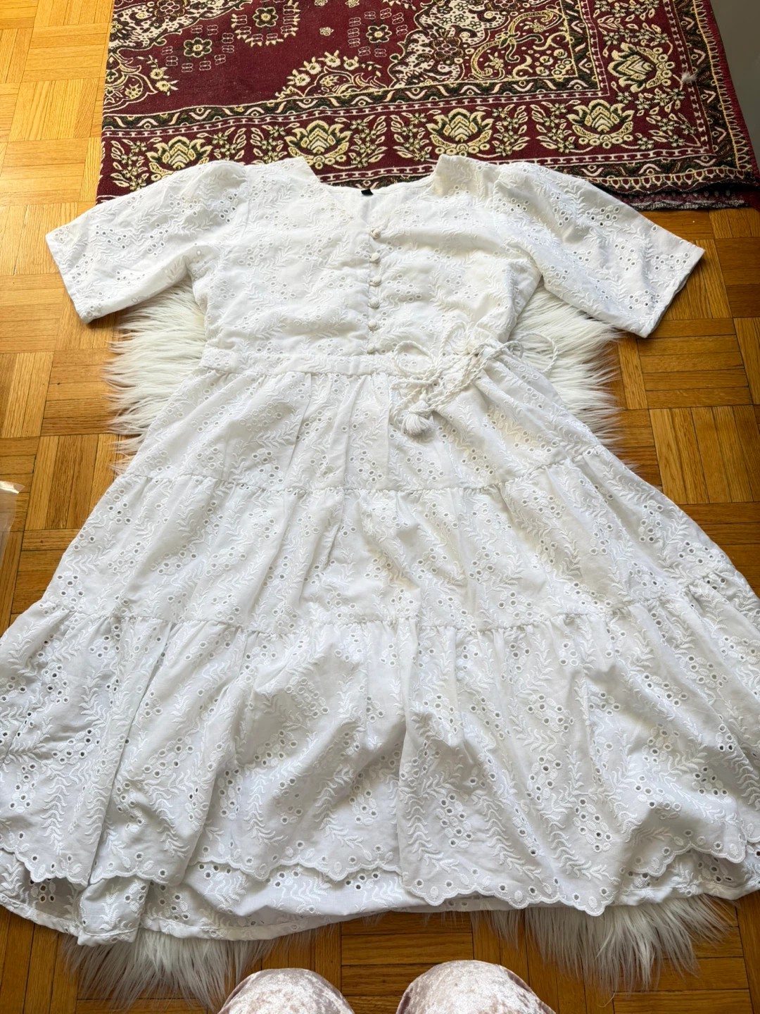 White Eyelet Embroidered Midi Dress