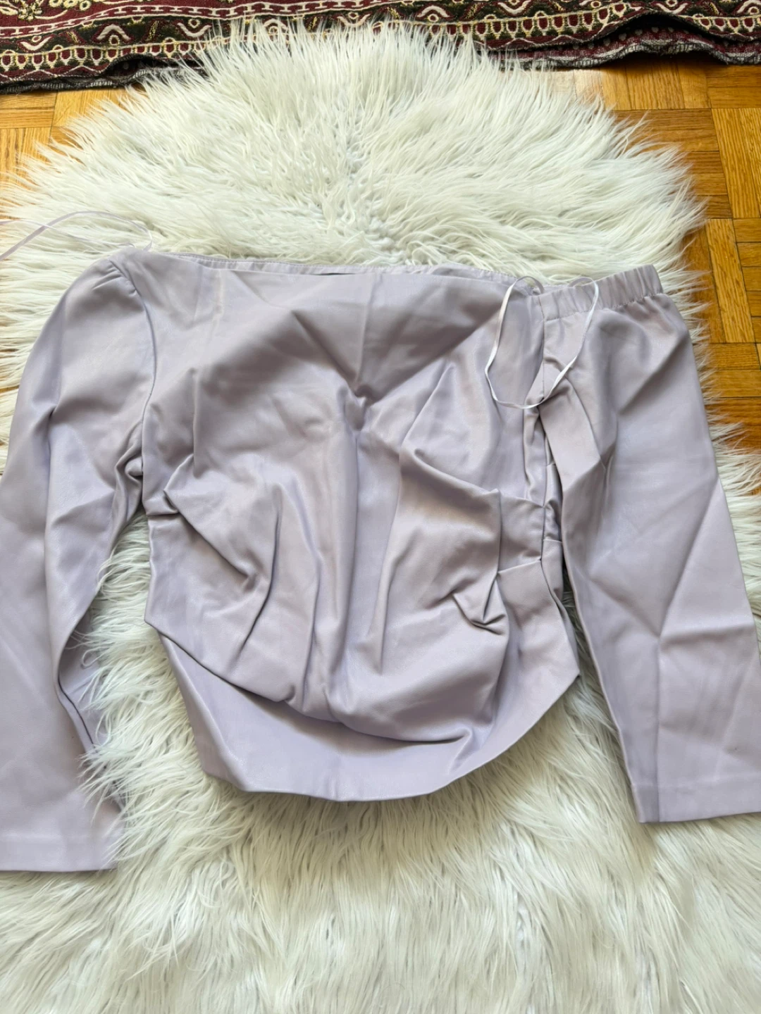 Lilac Faux Leather Off-Shoulder Top