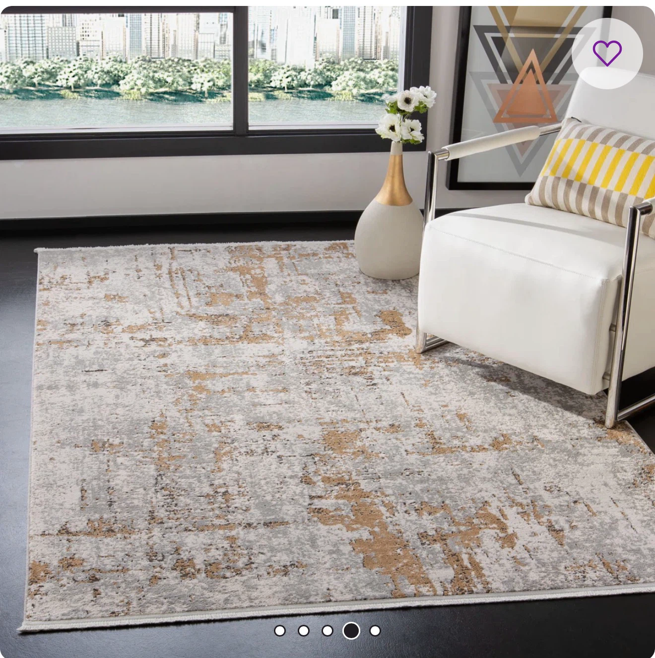 Abstract Area Rug, Grey and Gold (4 by 6)