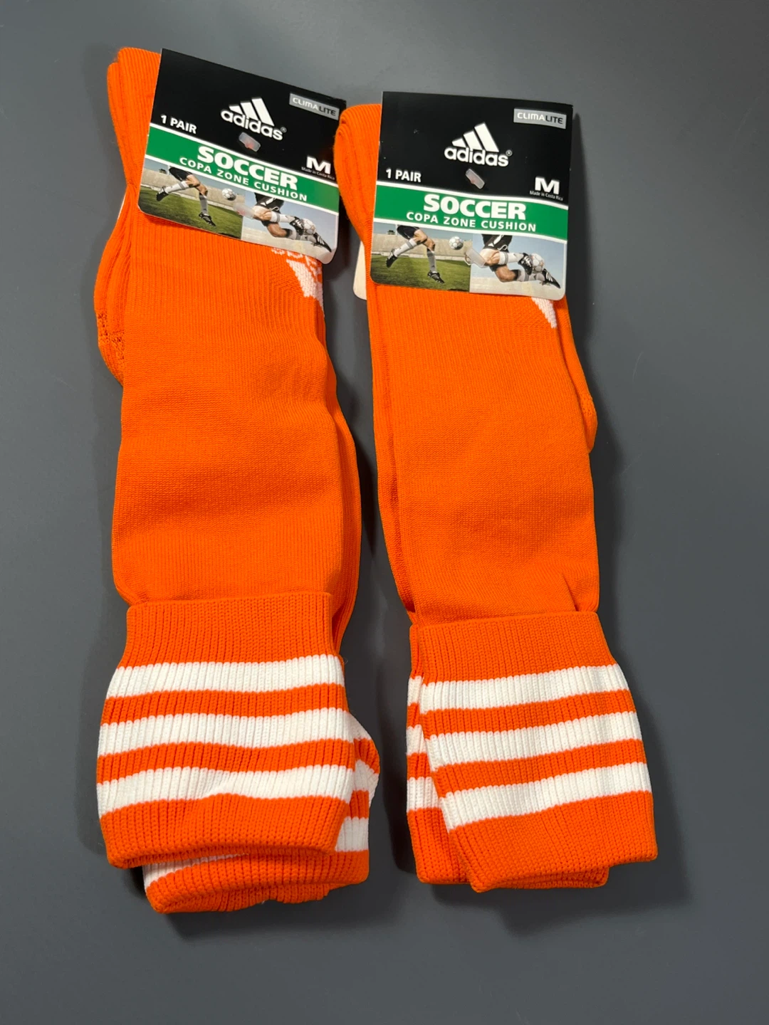 NEW Adidas Soccer Socks (2 Pairs) - Size Medium (Orange/White)