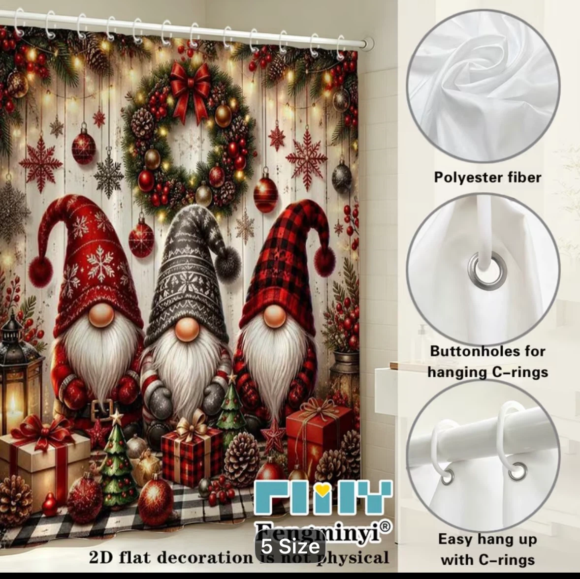 Christmas Gnome Shower Curtain - photo 2
