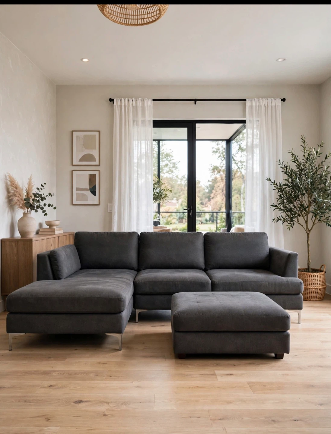Dark Grey Sectional Sofa with Ottoman ( Delivery Available)