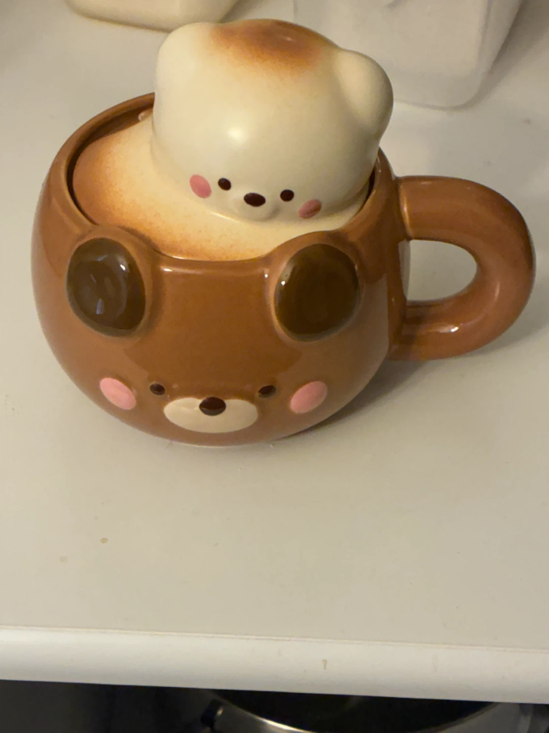 Cute Ceramic Bear Mug with Lid