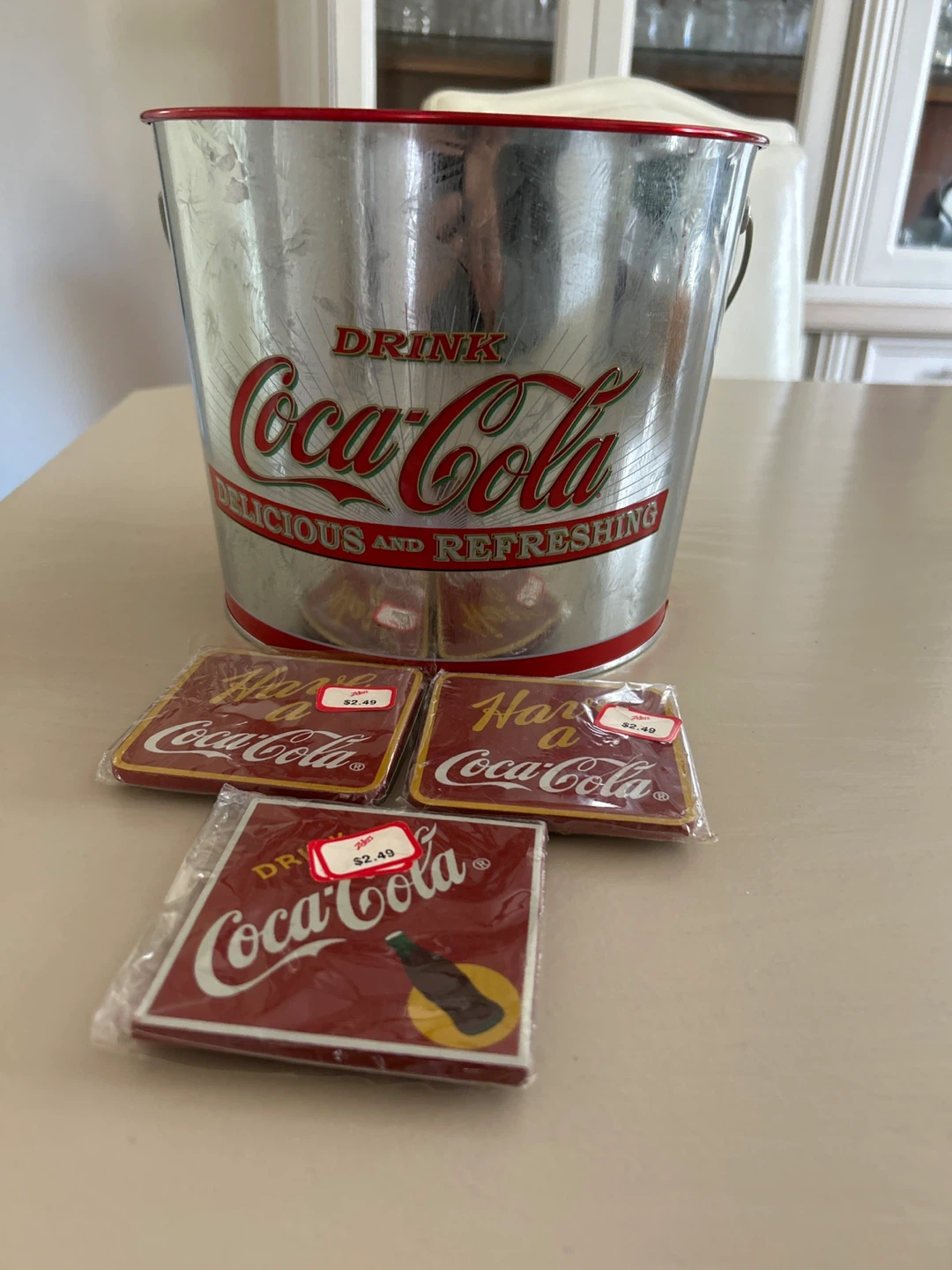 Coca-Cola Metal Bucket and 3 Magnetic Coasters