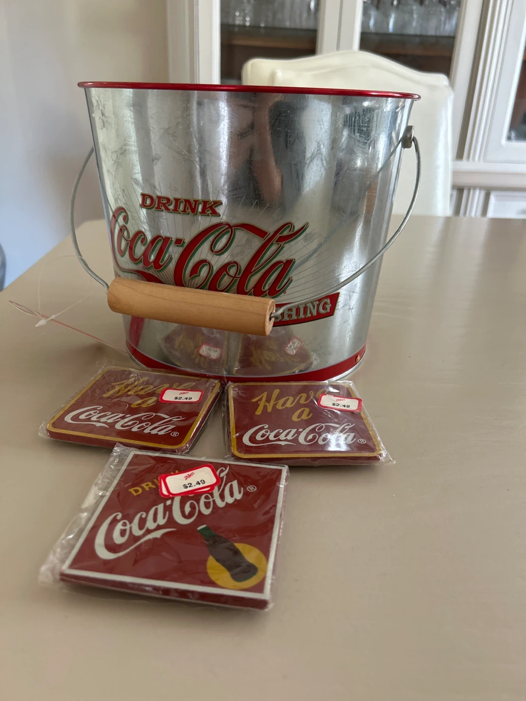 Coca-Cola Metal Bucket and 3 Magnetic Coasters - photo 2