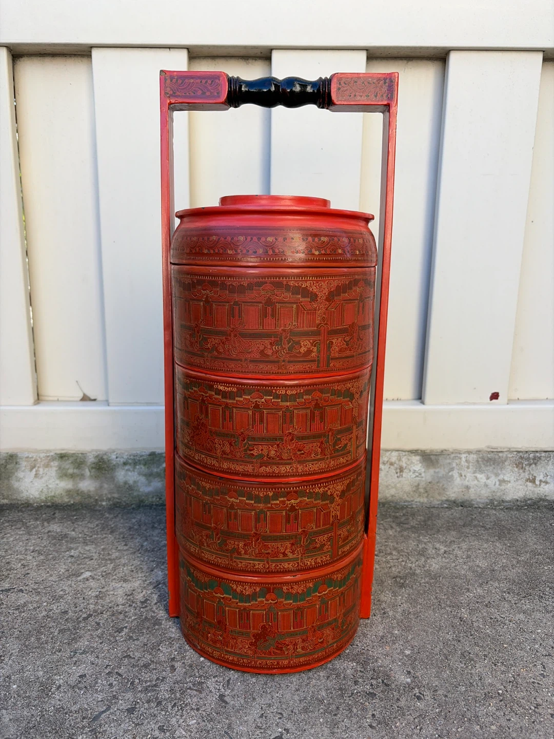 Antique Burmese Lacquer 4-Tier Food Carrier, Bagan Myanmar