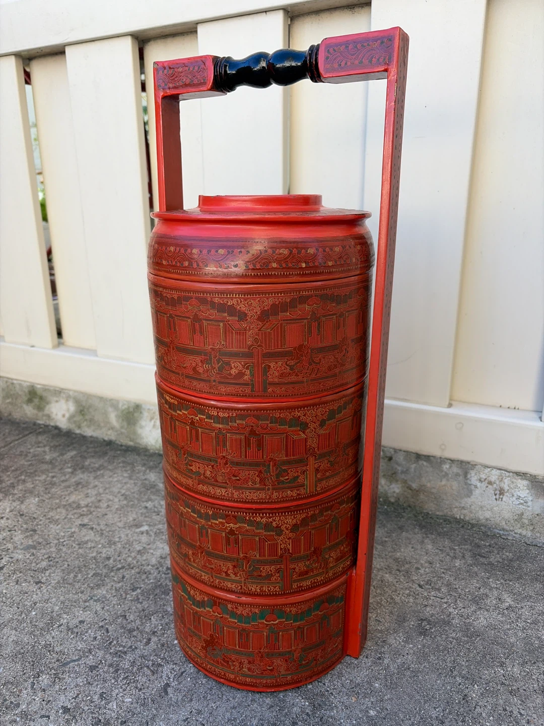 Antique Burmese Lacquer 4-Tier Food Carrier, Bagan Myanmar - photo 2