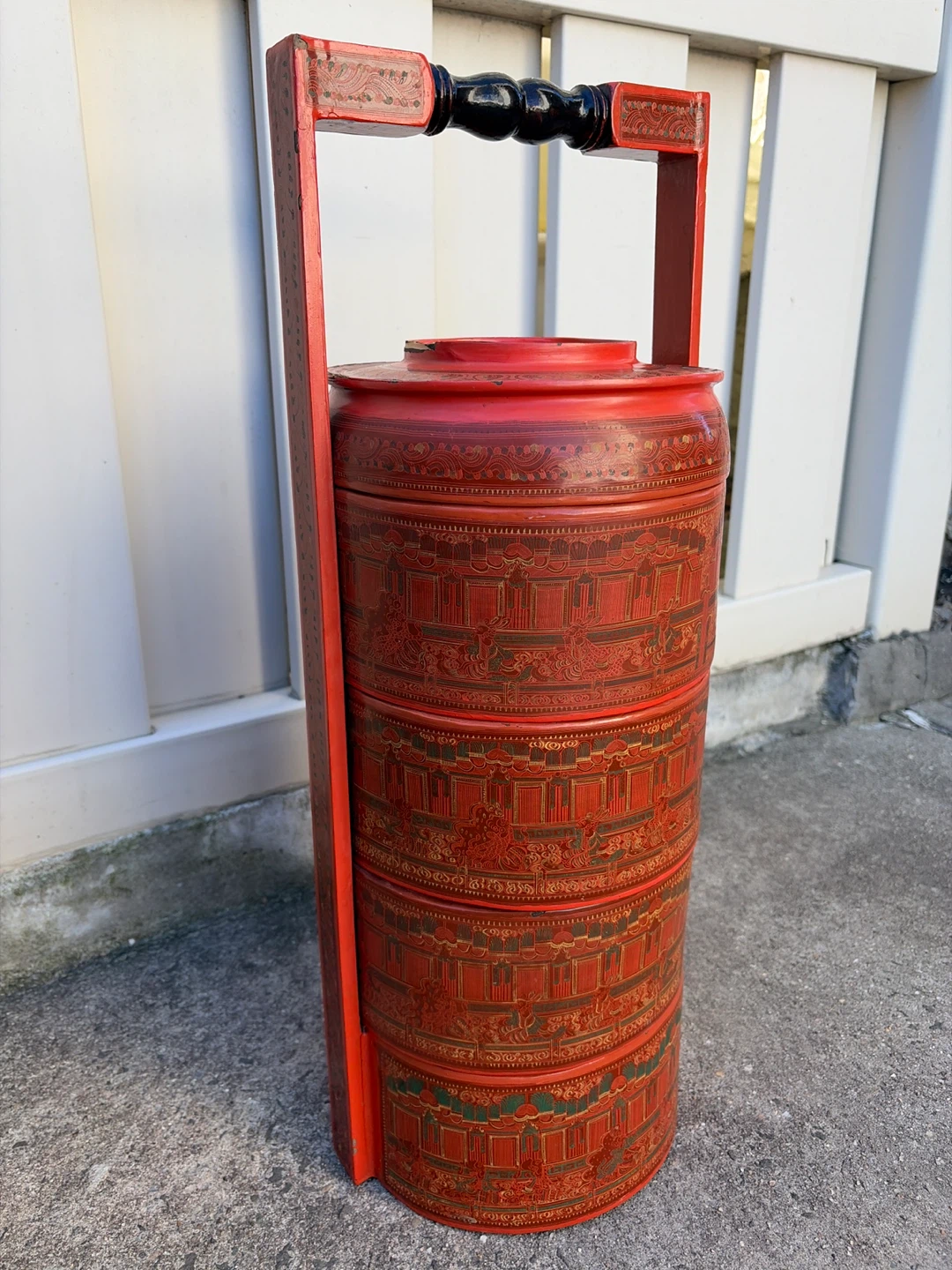 Antique Burmese Lacquer 4-Tier Food Carrier, Bagan Myanmar - photo 3