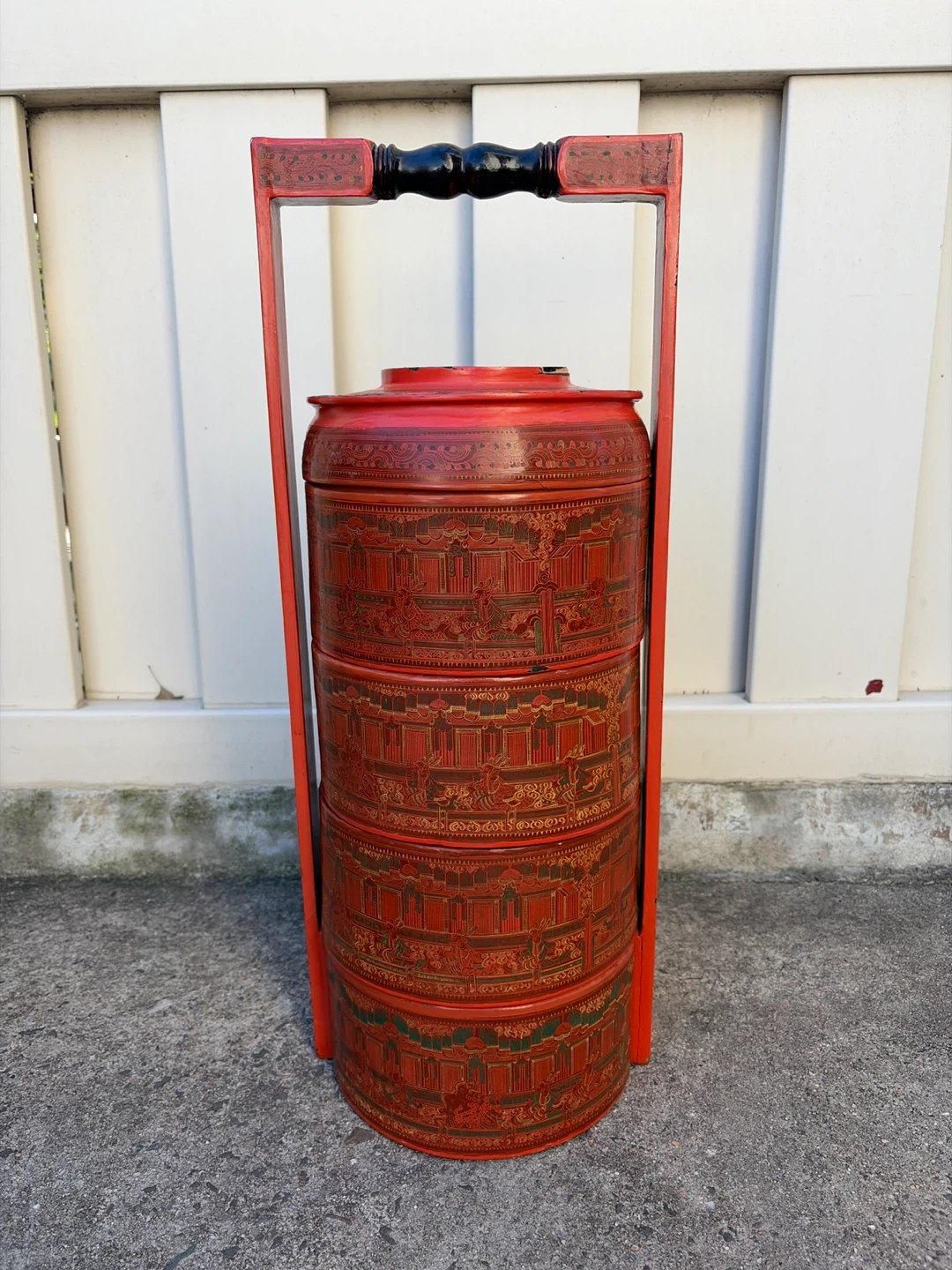 Antique Burmese Lacquer 4-Tier Food Carrier, Bagan Myanmar - photo 4