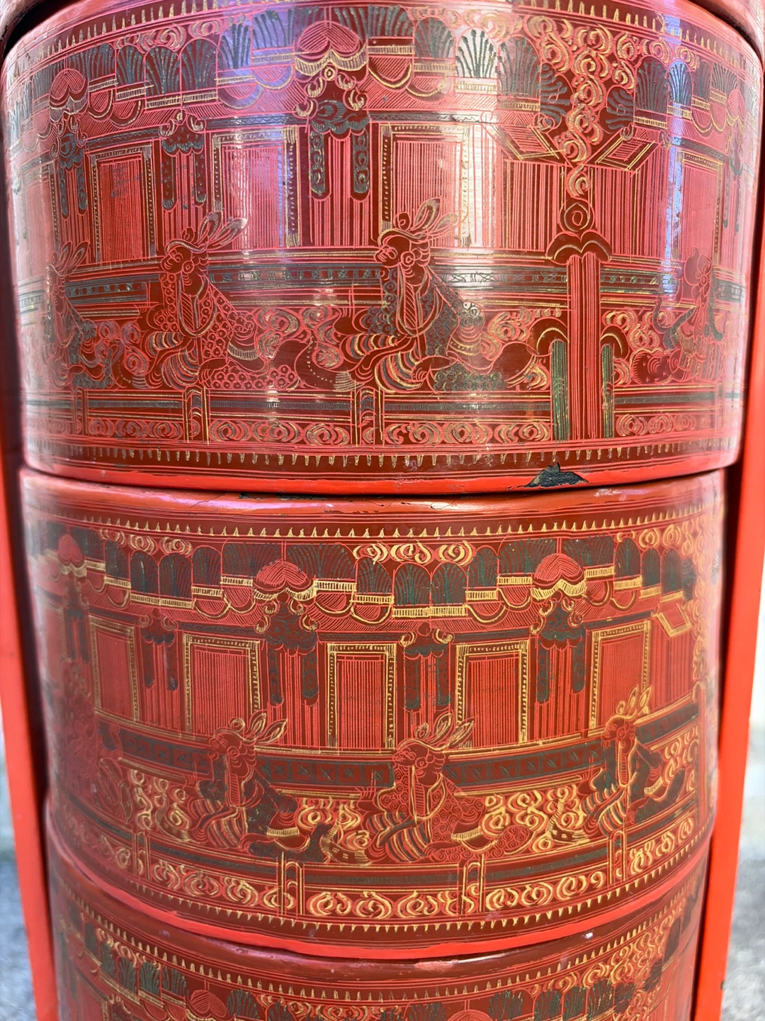 Antique Burmese Lacquer 4-Tier Food Carrier, Bagan Myanmar - photo 5