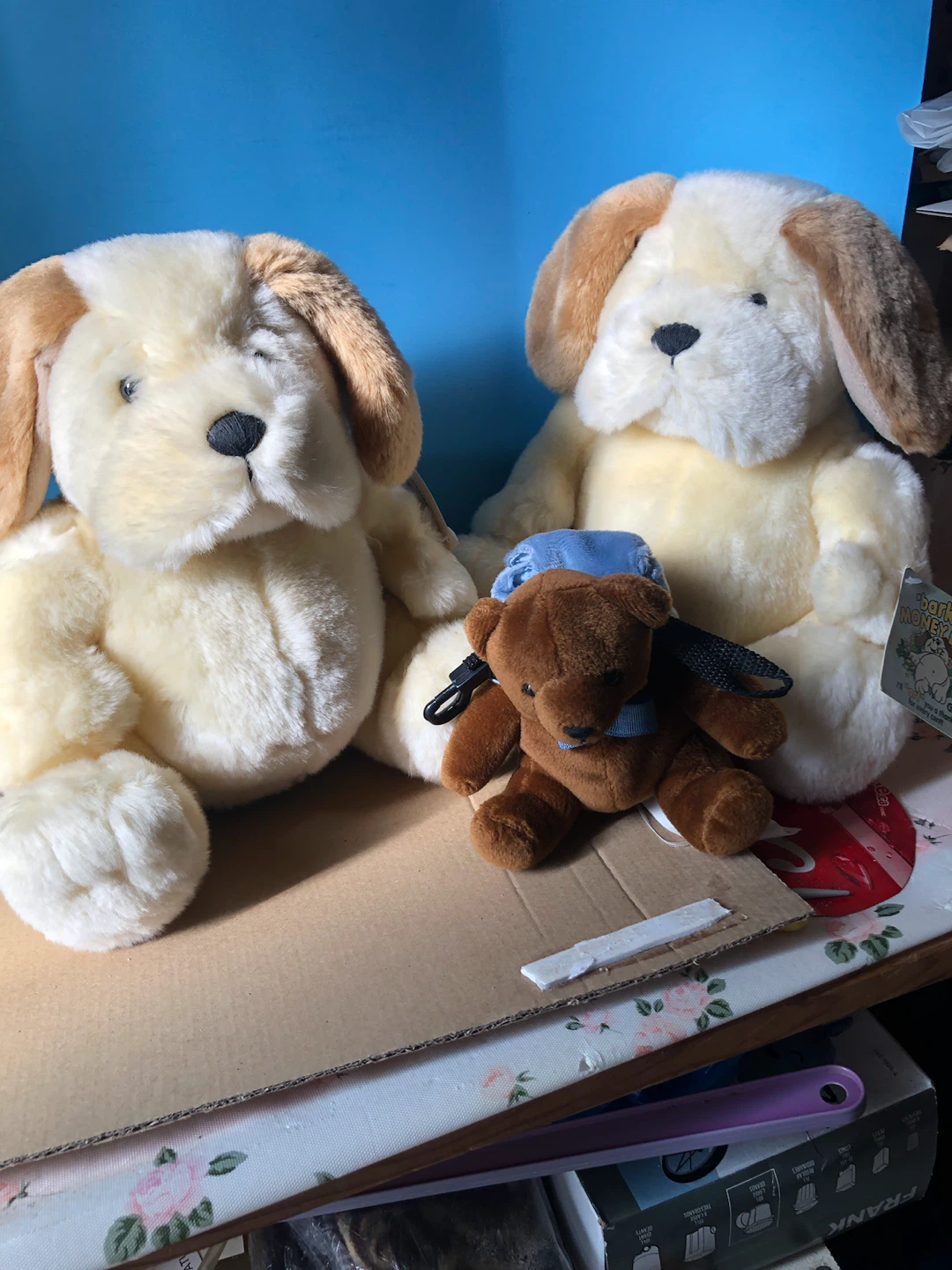 Two puppies bank and one little hanging pocket
