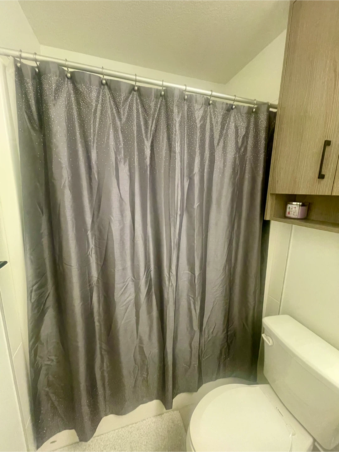 Dark Grey Shower Curtain and Rings