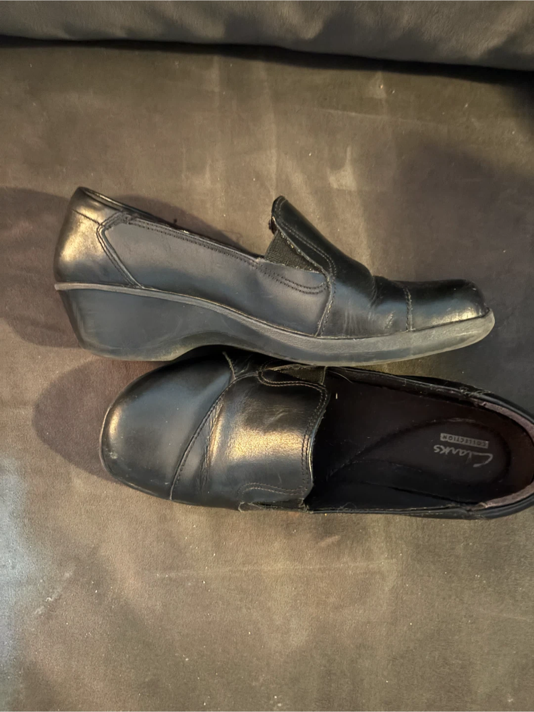 Clarks Collection Black Leather Slip-on Shoes