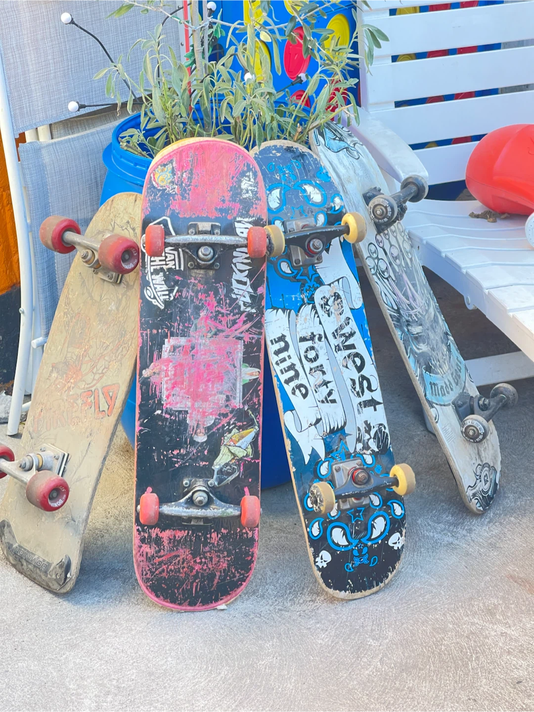 Set of four assorted skateboards