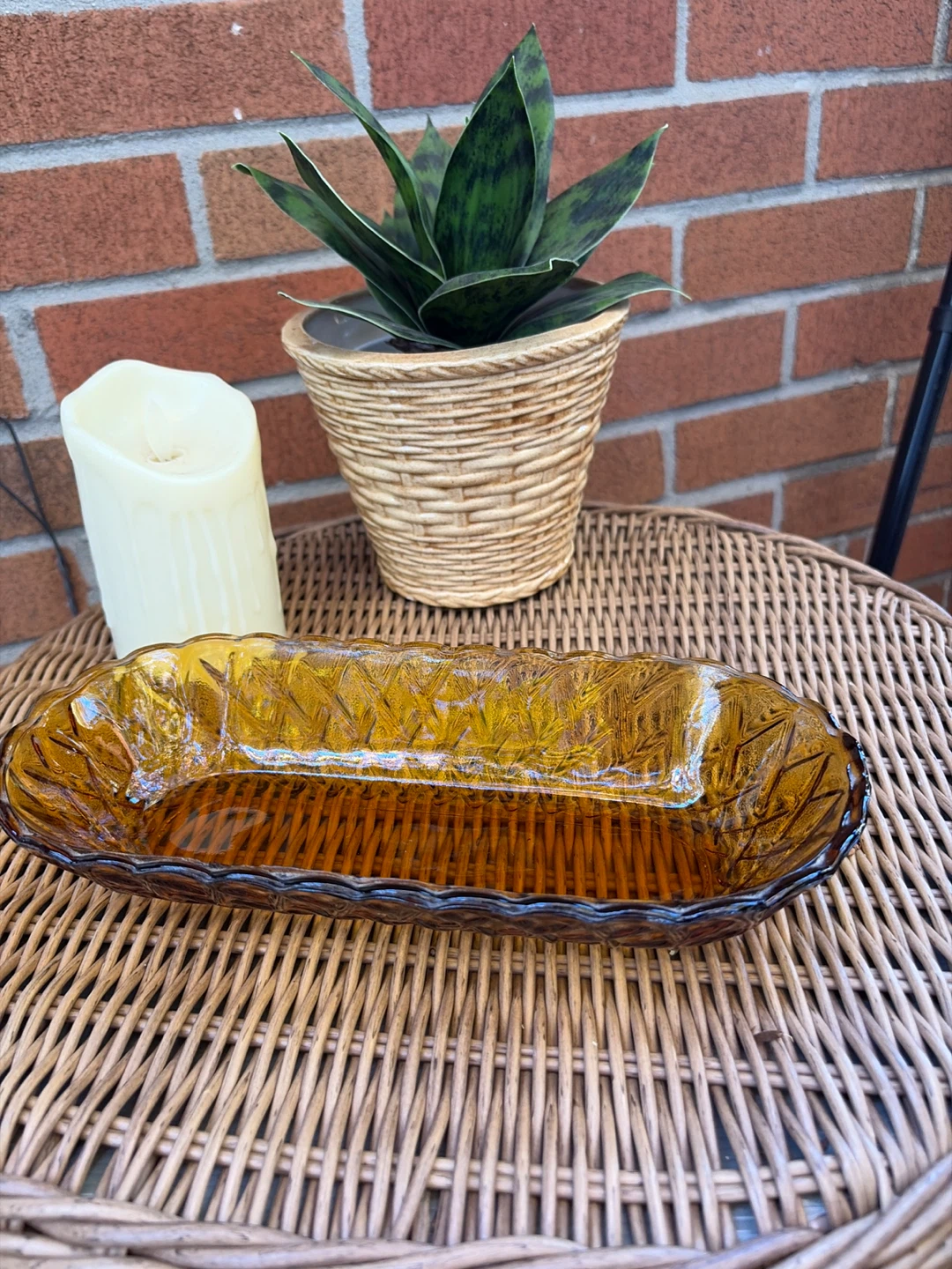 Vintage Indiana Glass Marigold Basketweave Dish