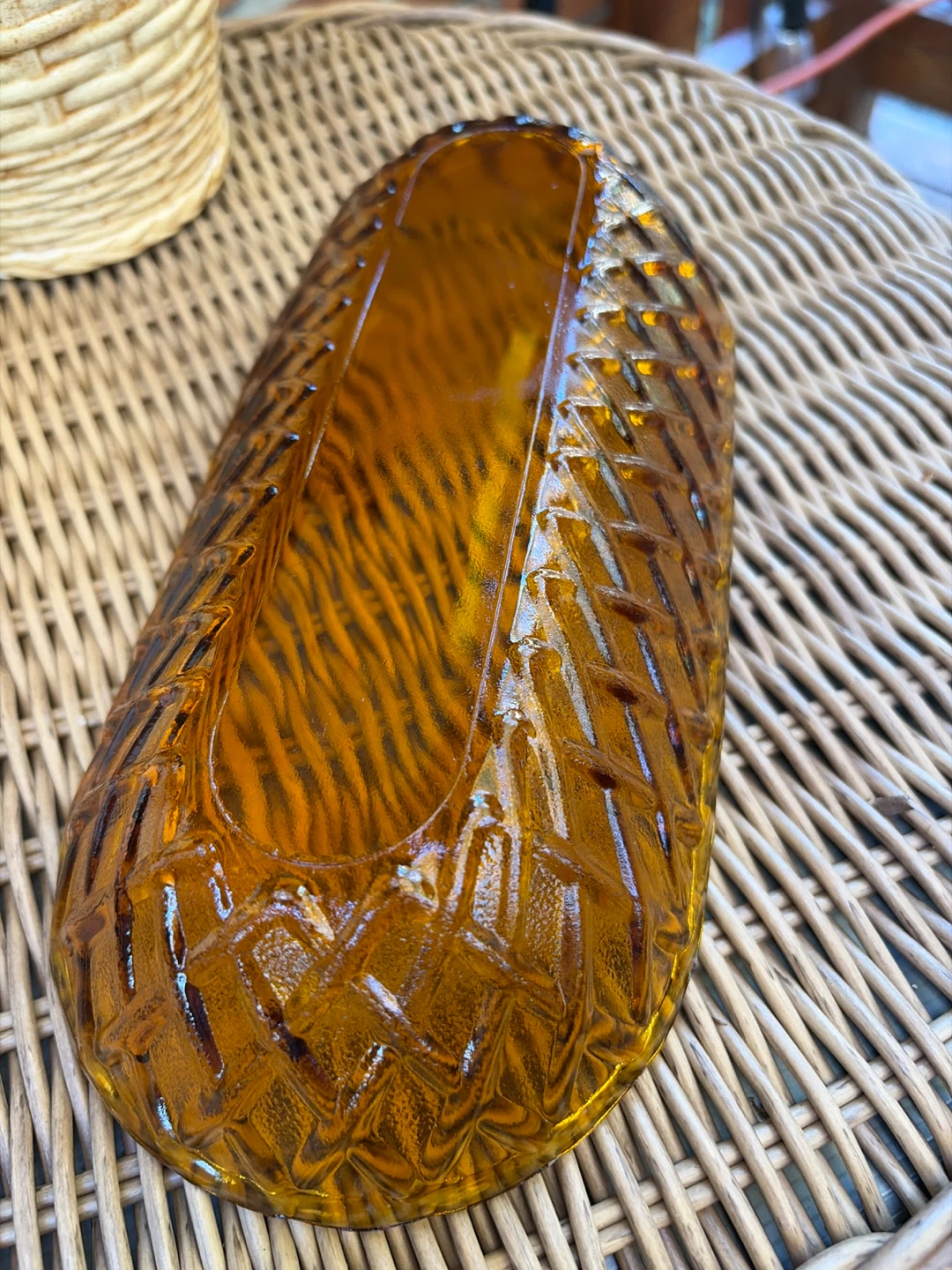 Vintage Indiana Glass Marigold Basketweave Dish - photo 3