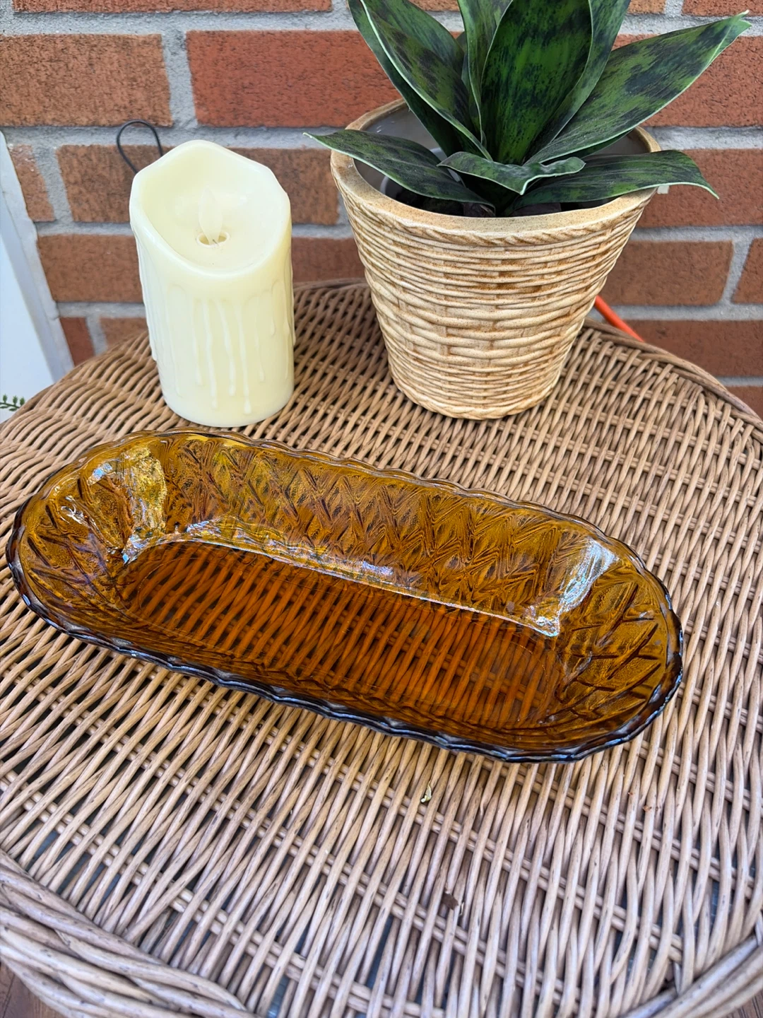 Vintage Indiana Glass Marigold Basketweave Dish - photo 4