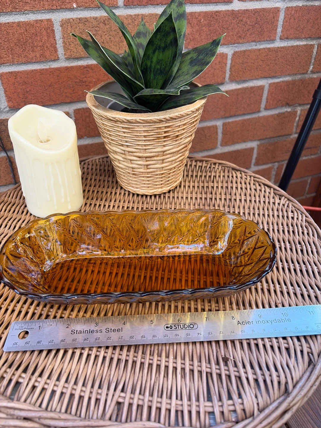 Vintage Indiana Glass Marigold Basketweave Dish - photo 5