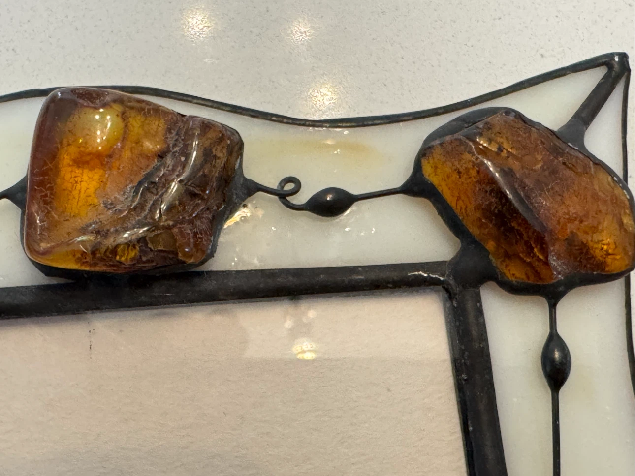Handcrafted Leaded Glass & Baltic Amber Nugget Vintage  Frame - photo 3