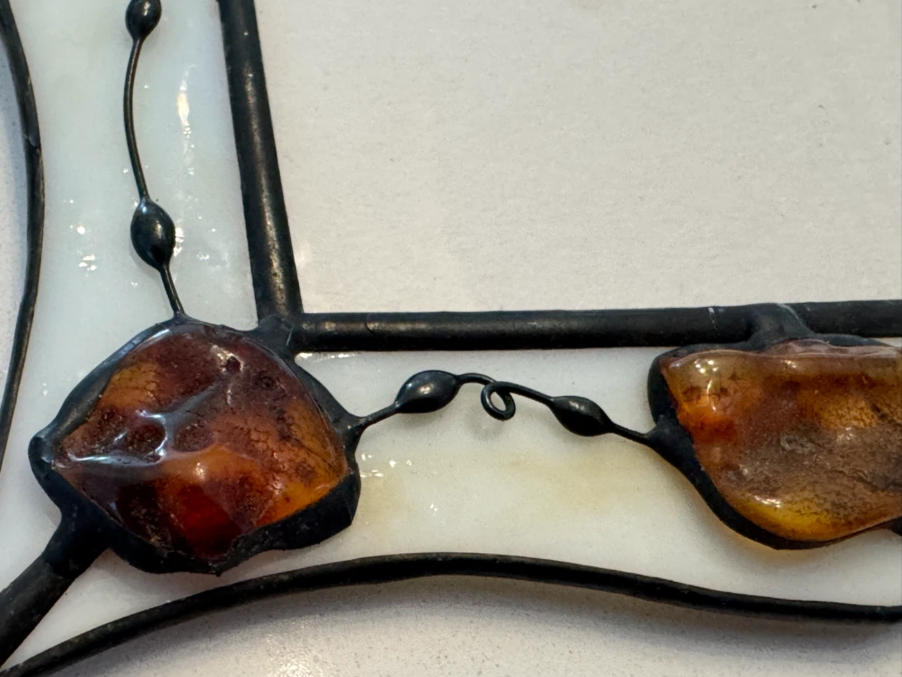 Handcrafted Leaded Glass & Baltic Amber Nugget Vintage  Frame - photo 4