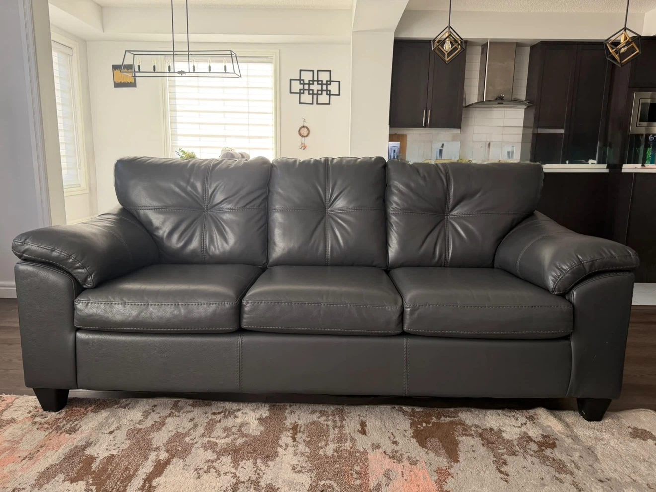 Grey Faux Leather Three-Seater Sofa - photo 2