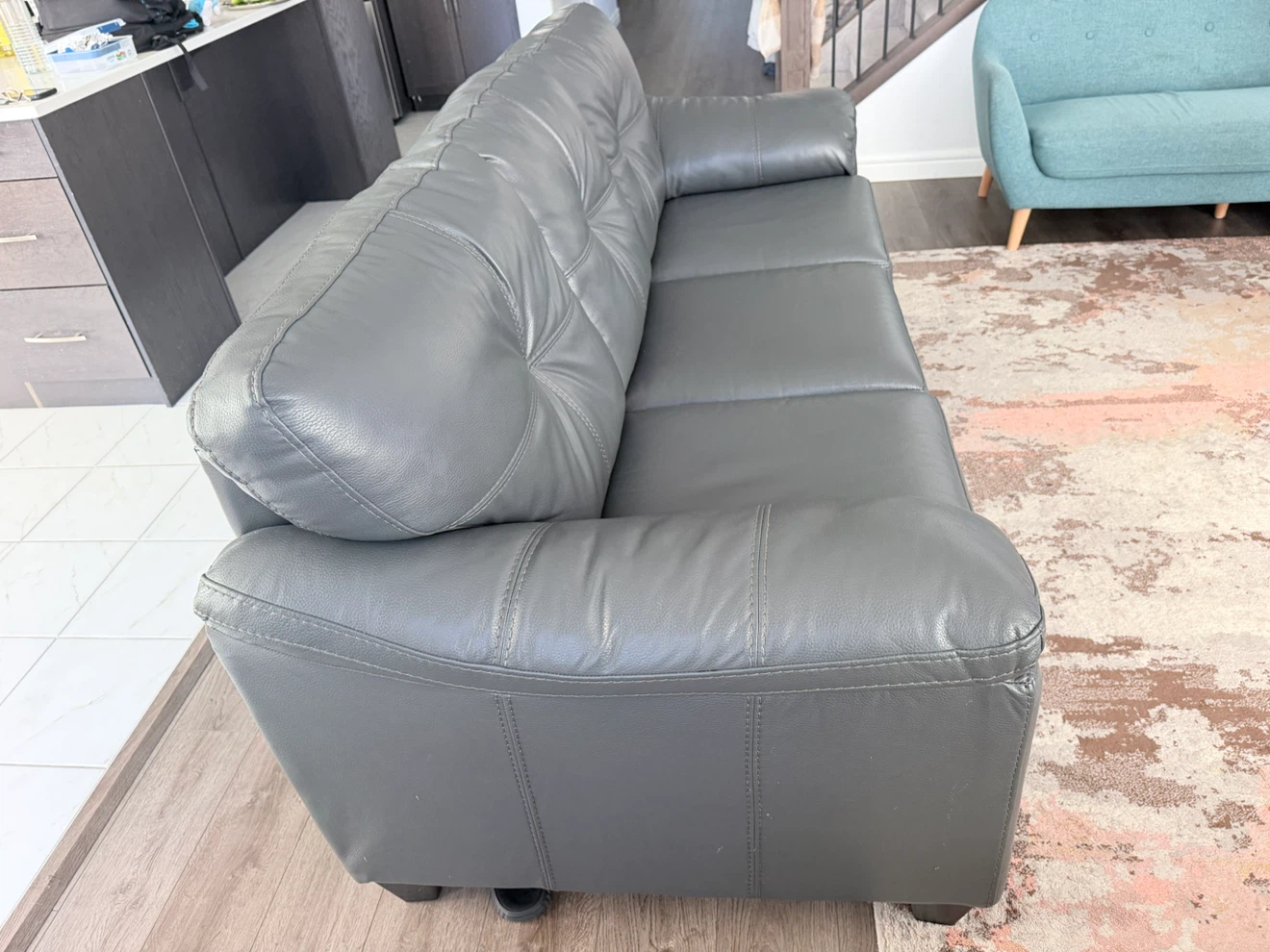 Grey Faux Leather Three-Seater Sofa - photo 3