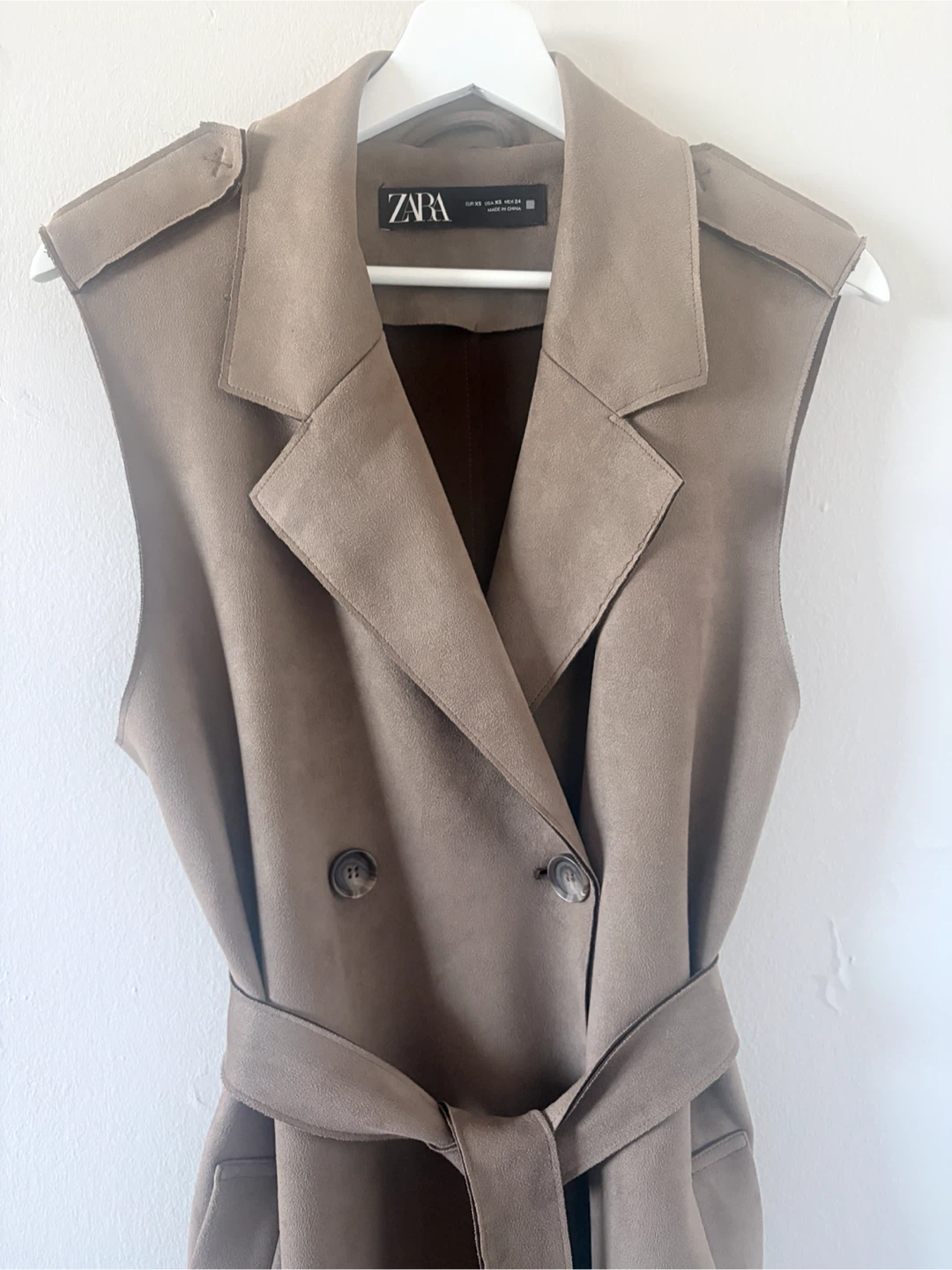 Zara Taupe Suede-Effect Sleeveless Trench Vest - photo 2