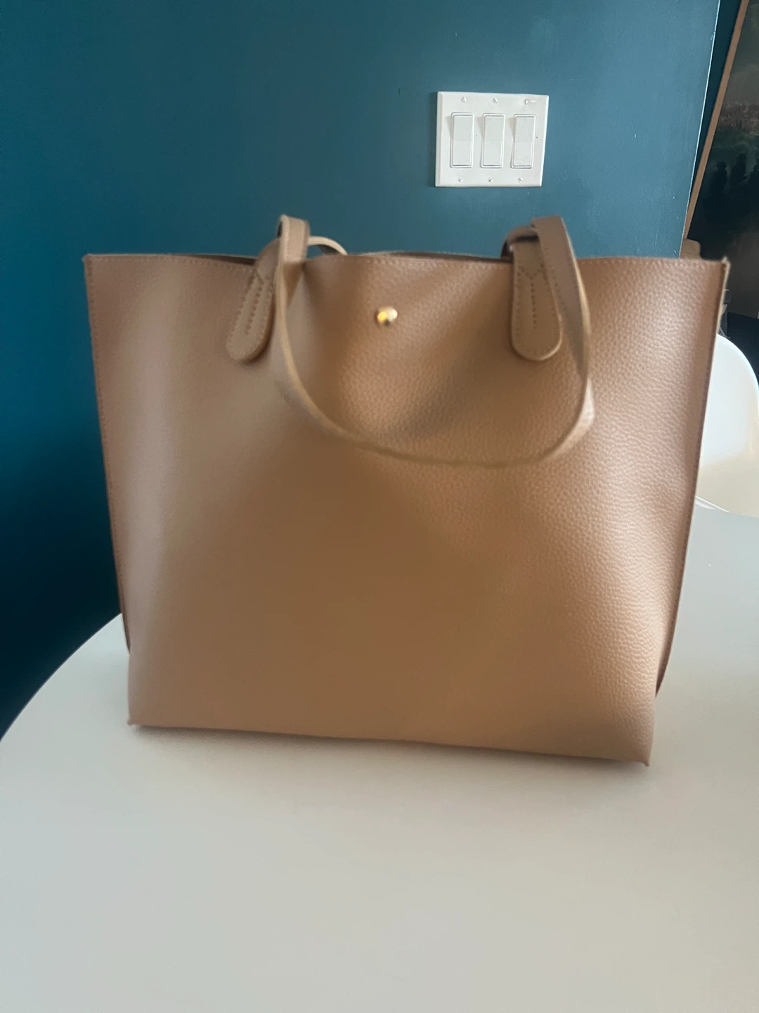Beige Leather Tote Bag
