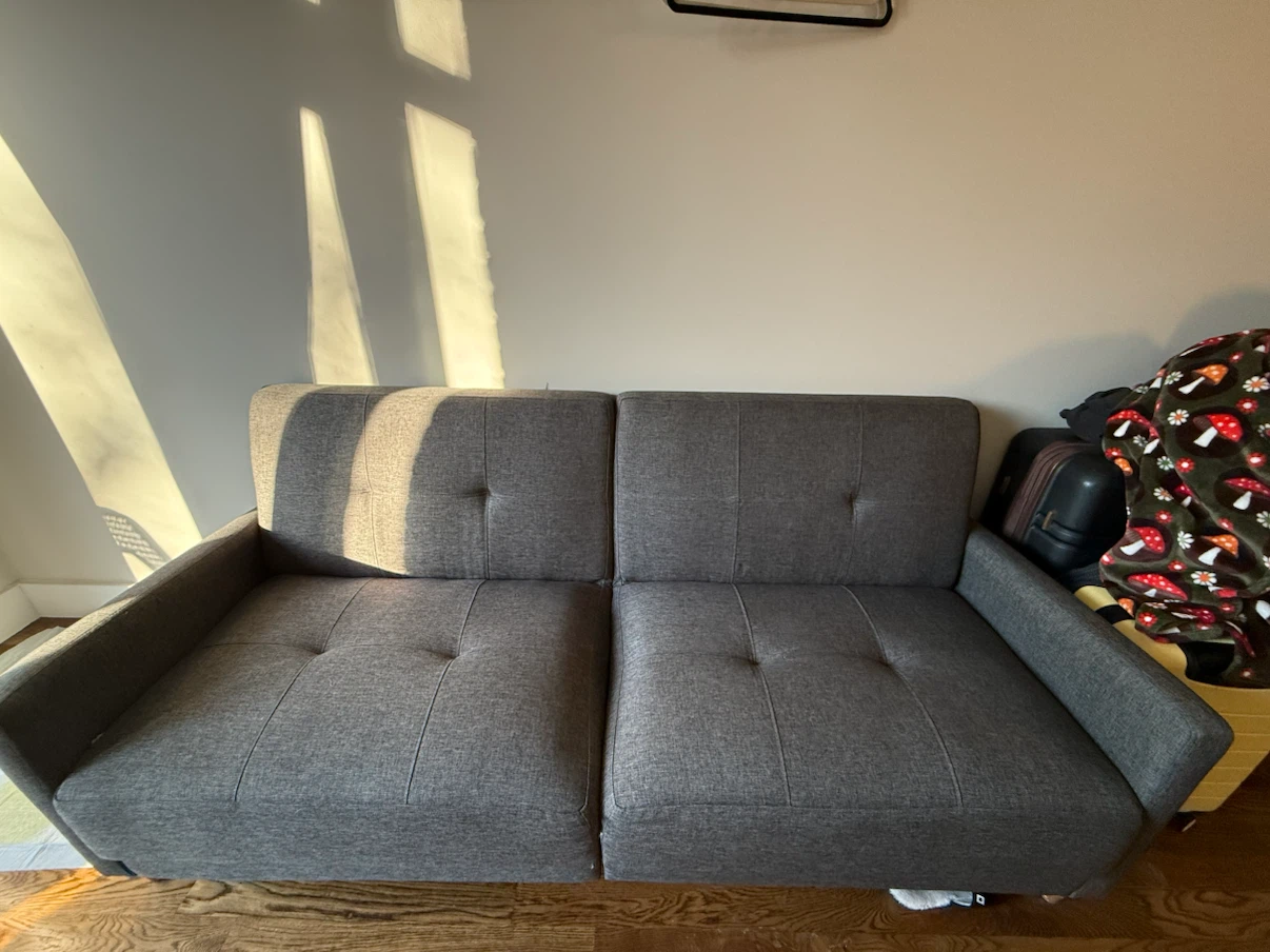Convertible Gray Linen Futon – Good Condition