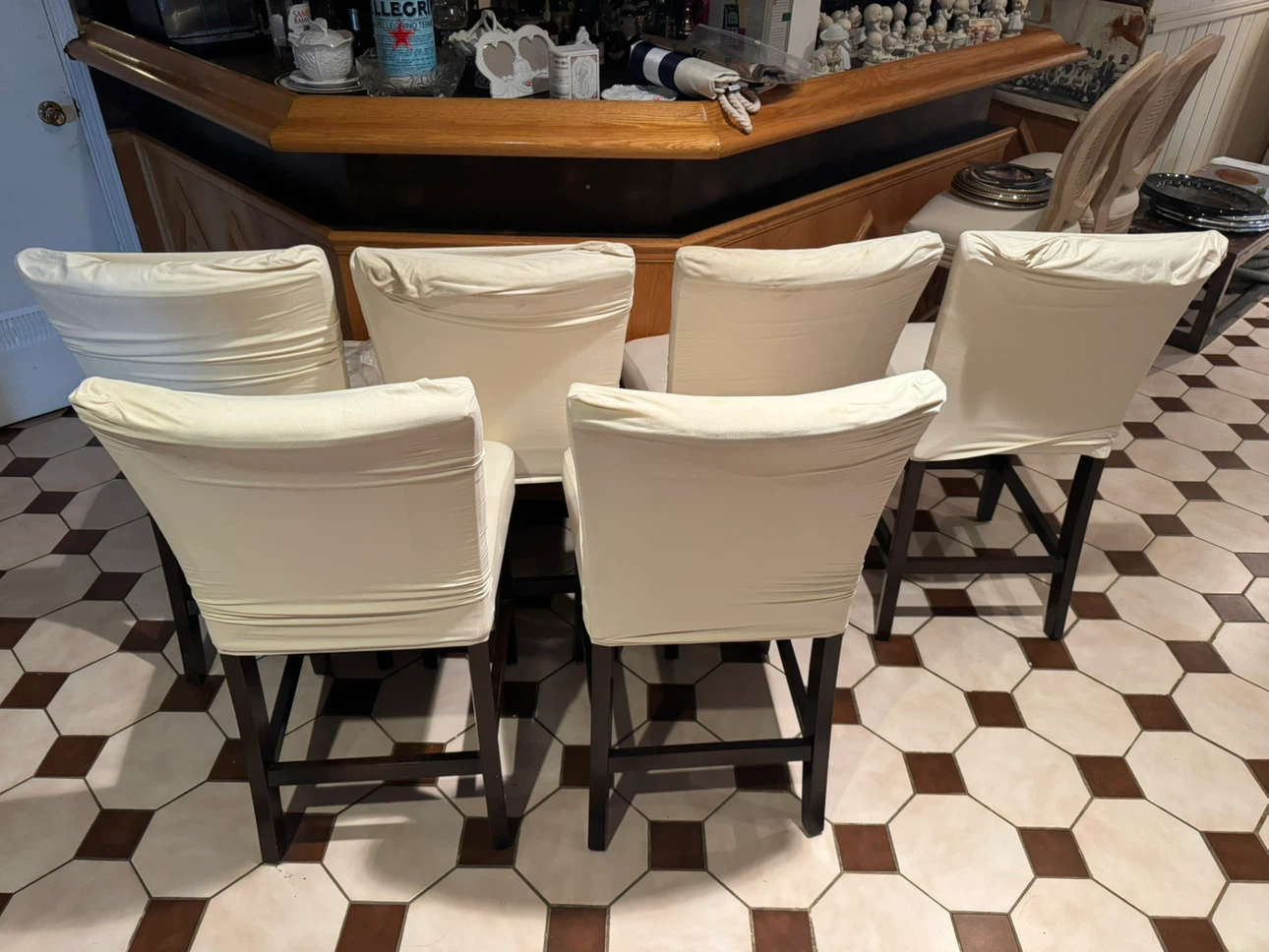Set of 6 Cream Fabric Bar Stools