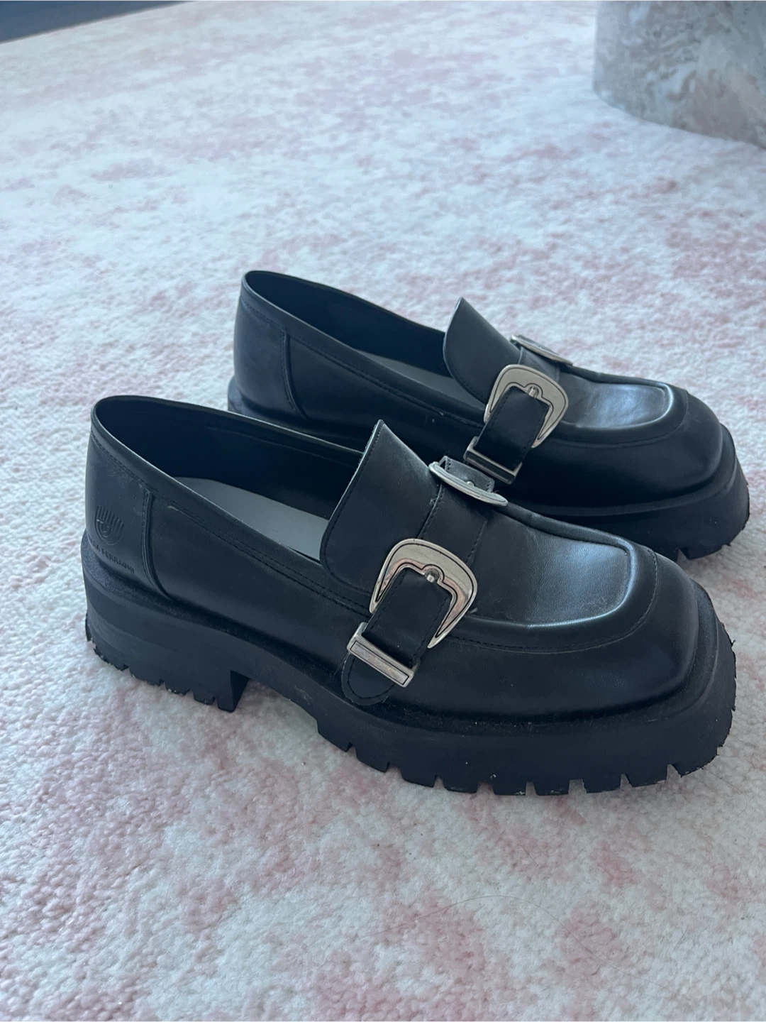 Never worn, black loafers