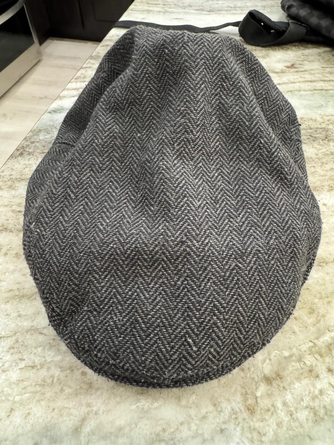 Gray Herringbone Wool Blend Flat Cap