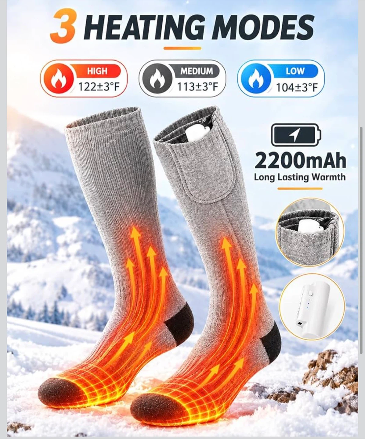 Heated Battery-Operated Socks， large - photo 2