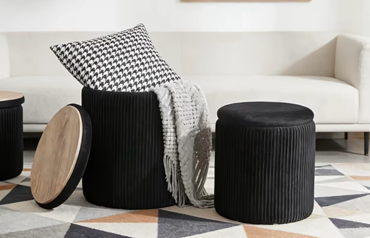 Set of 2 Black Velvet Storage Ottomans - photo 3