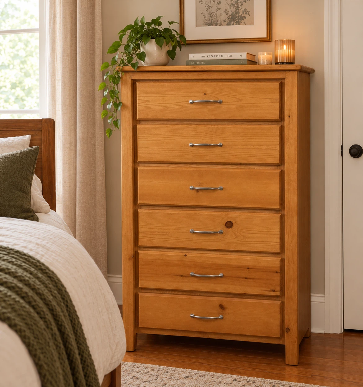 Solid wood Pine 6-Drawer Tall Dresser