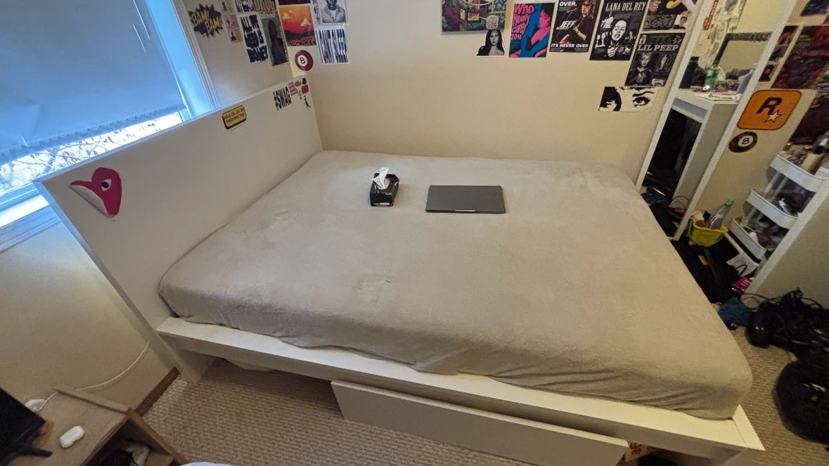 White Bed Frame queen size with two drawers