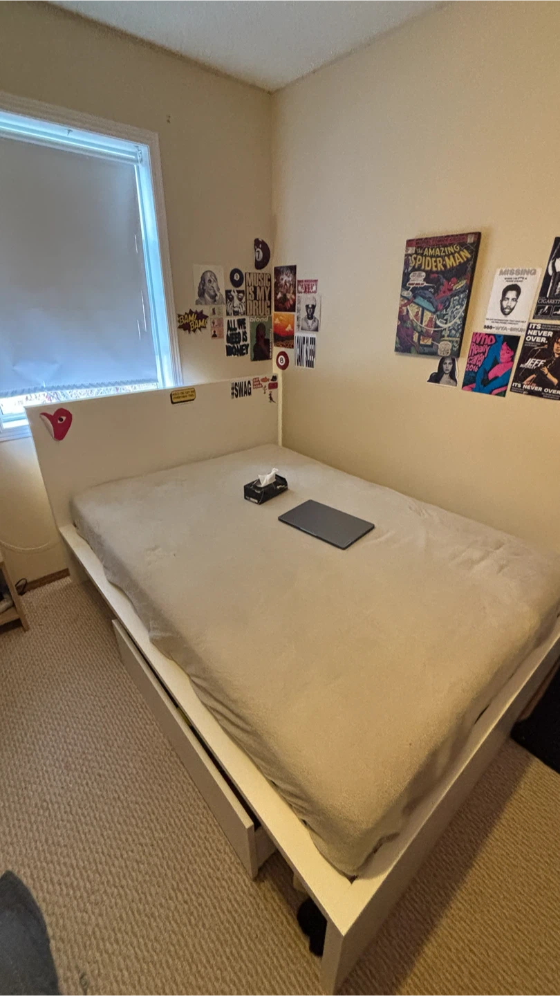 White Bed Frame queen size with two drawers - photo 2