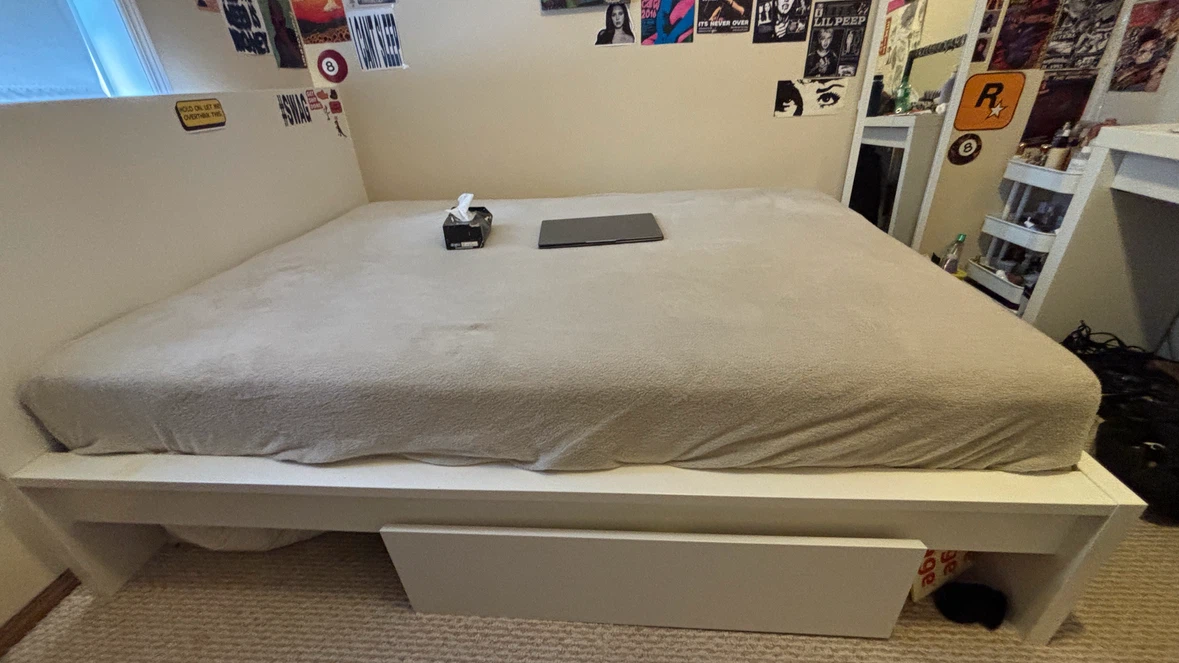 White Bed Frame queen size with two drawers - photo 4