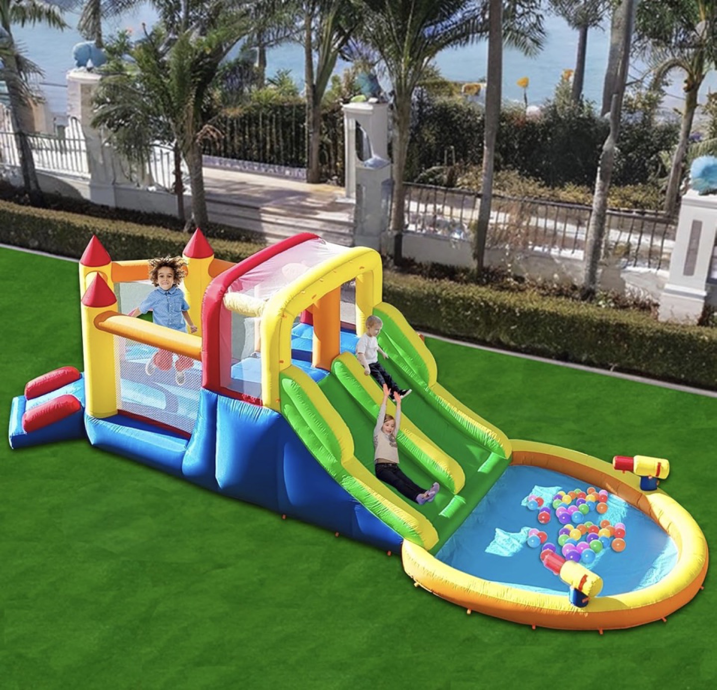 Inflatable Bouncy Castle Water Park with Dual Slides