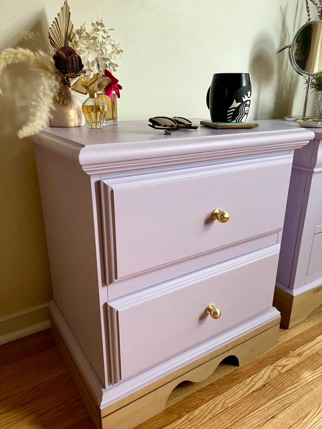 Cute Lavender Nightstand with Gold Knobs 💜