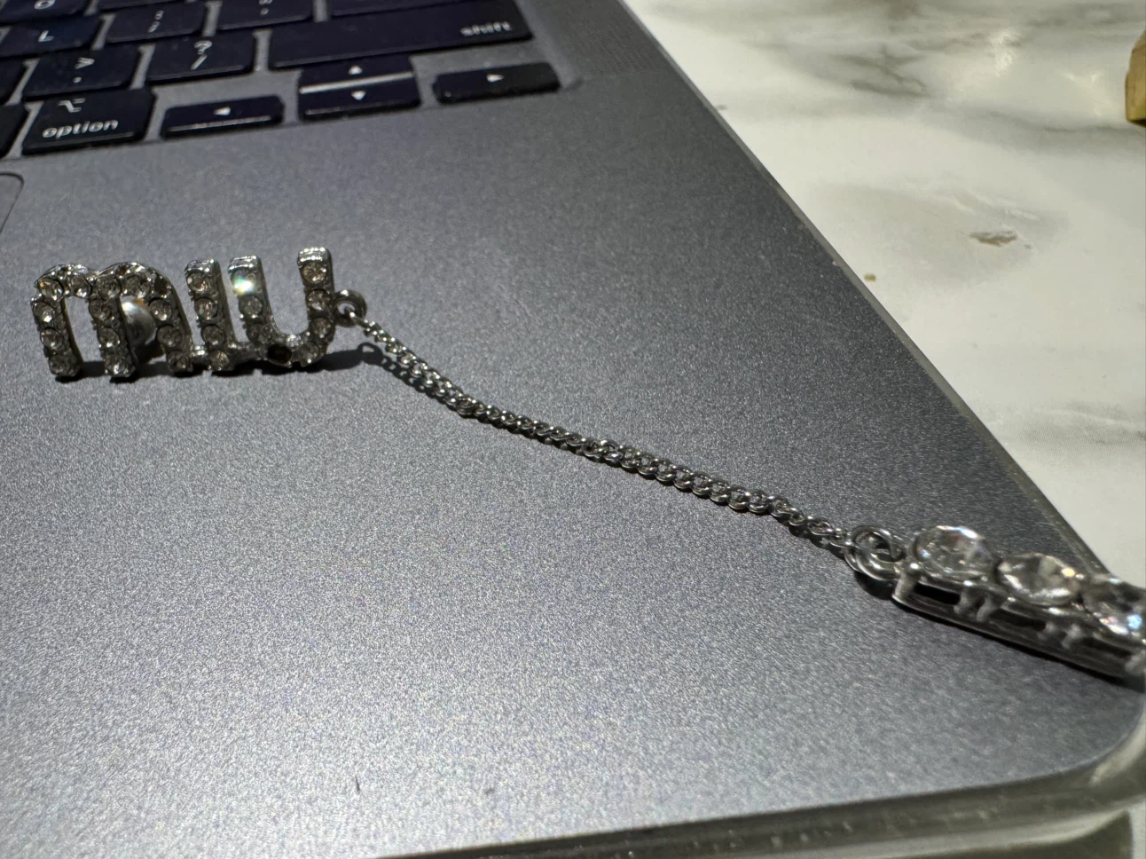 Only Single Miu Miu Crystal Logo earring with Chain - photo 3