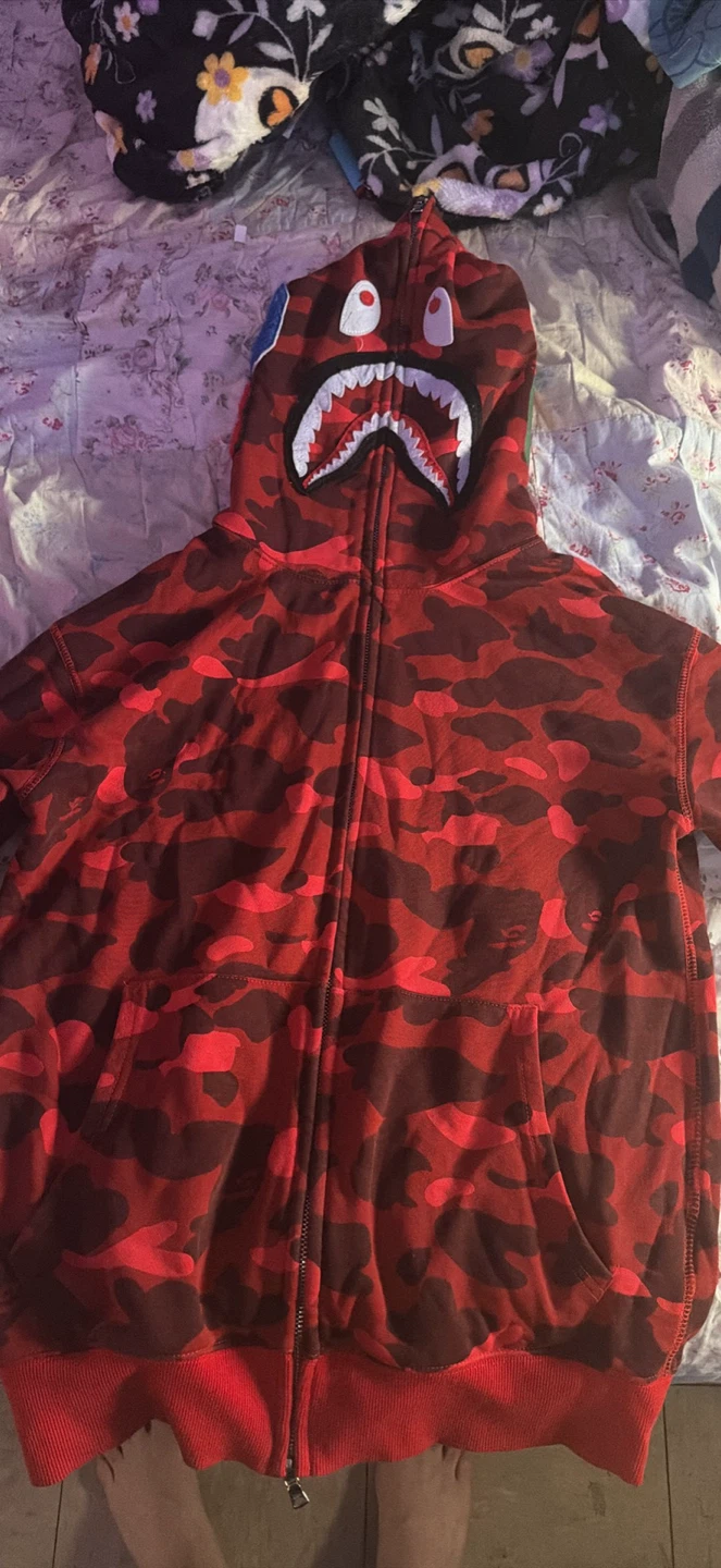 A Bathing Ape Red Camo Shark Hoodie